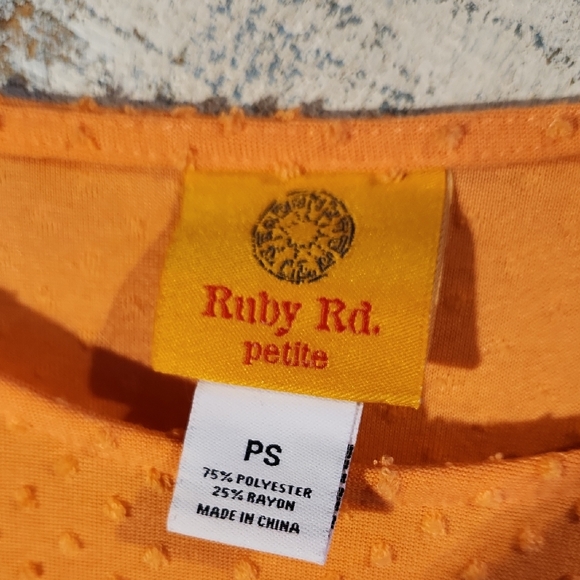 Ruby Rd. Orange Textured Blouse with Ruffle Sleeves - Picture 2 of 4